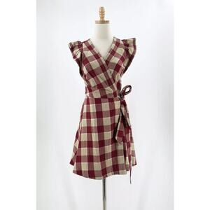 NWT Madewell Gingham Plaid Ruffle Wrap Dress